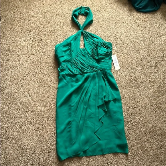 slim fit dress slacks Ruffled Neckline Belted Trumpet Gown by Badgley Mischka main image 1